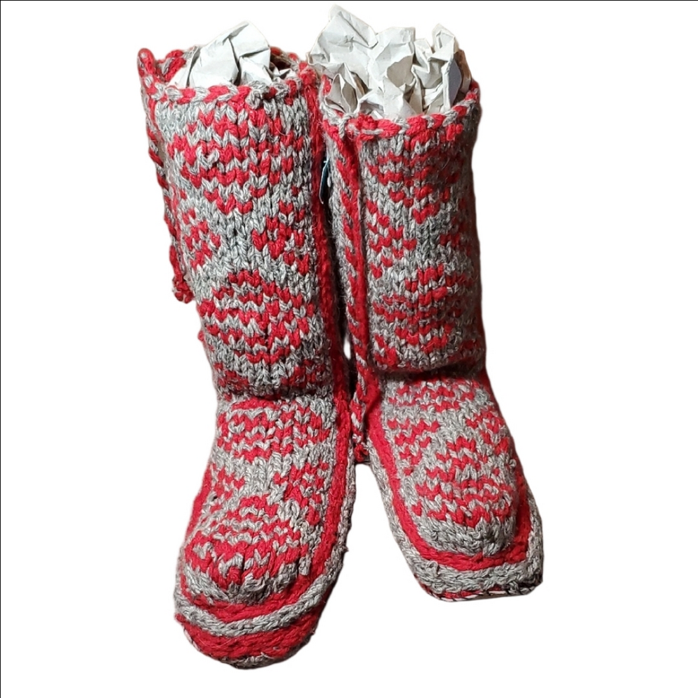 Red and Gray Women's Moccasin Boots